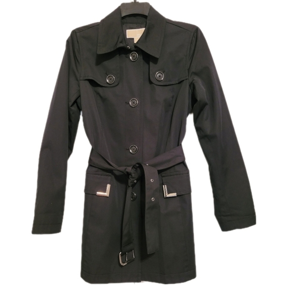 Michael Michael Kors Beverly Black Trench Coat. SZ M, EUC - Picture 1 of 6